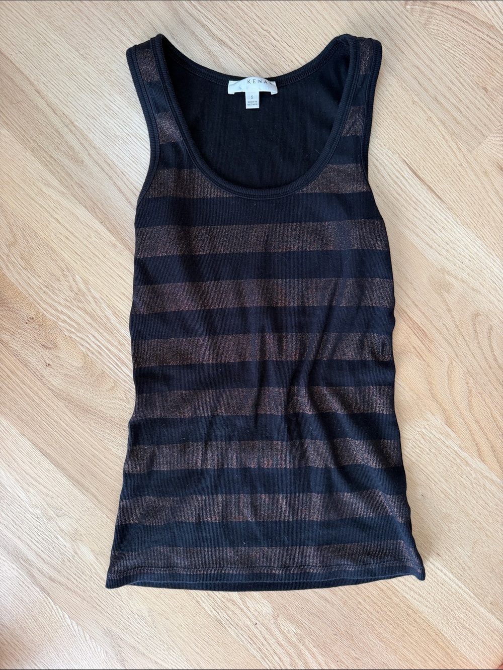 Kensie Black and Bronze Metallic Stripe Sleeveless Tank